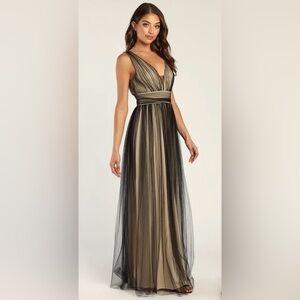 NWT Lulus precious beauty black and beige tulle sleeveless maxi dress